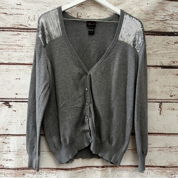 TORRID Sequin Shoulder Gray Cardigan Sweater Sz 2 - Picture 1 of 5